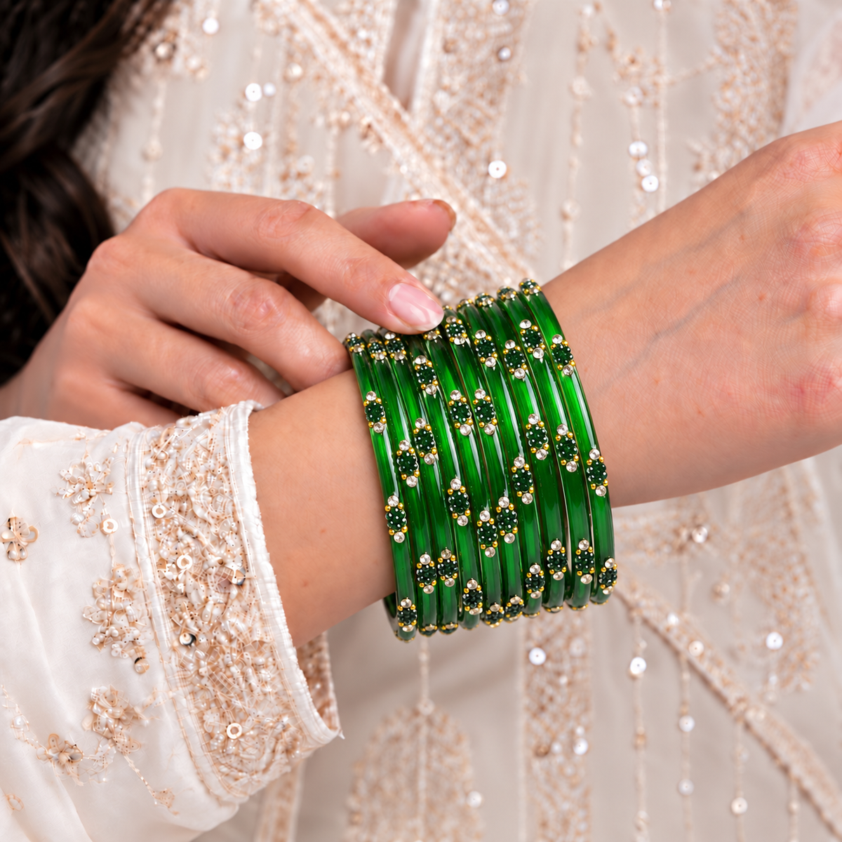 Dotted Stone Glass Bangle