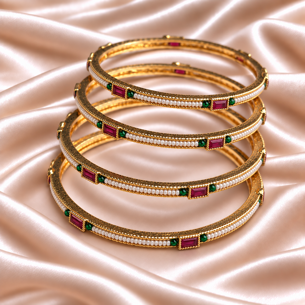 Rajwada Pearl Rectangle Ruby Bangles