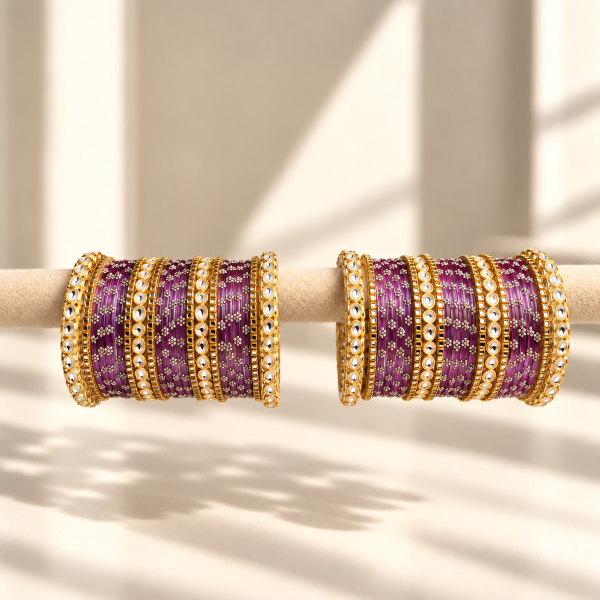 Floral Kundan Stone Bangle Set