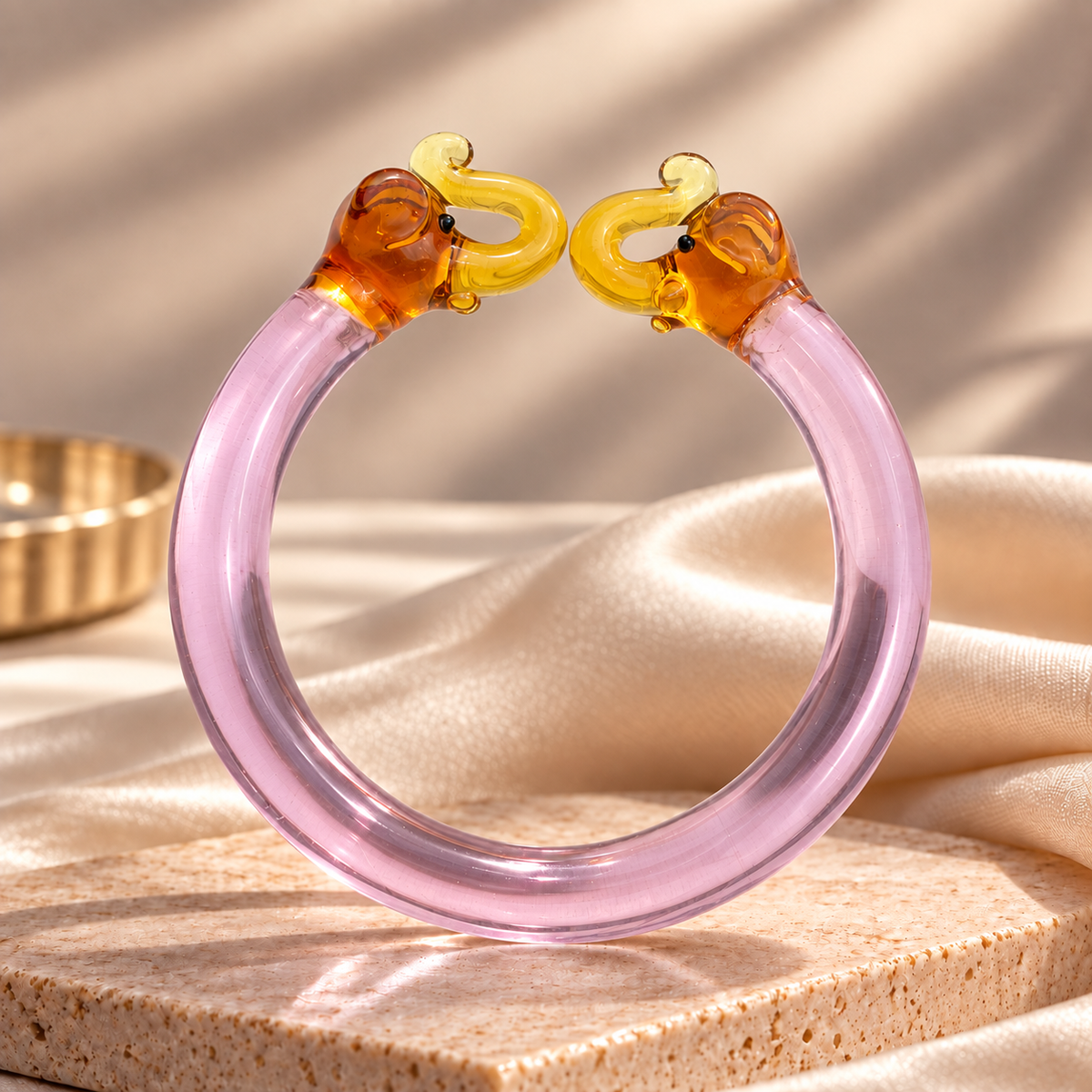Glass Bracelet with Golden Elephant Design