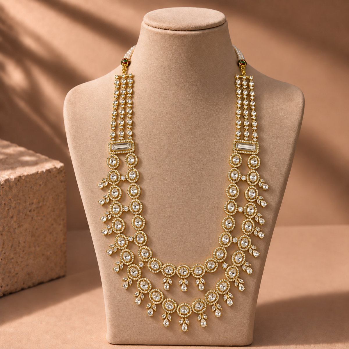 American Diamond Layered Drop Necklace Set