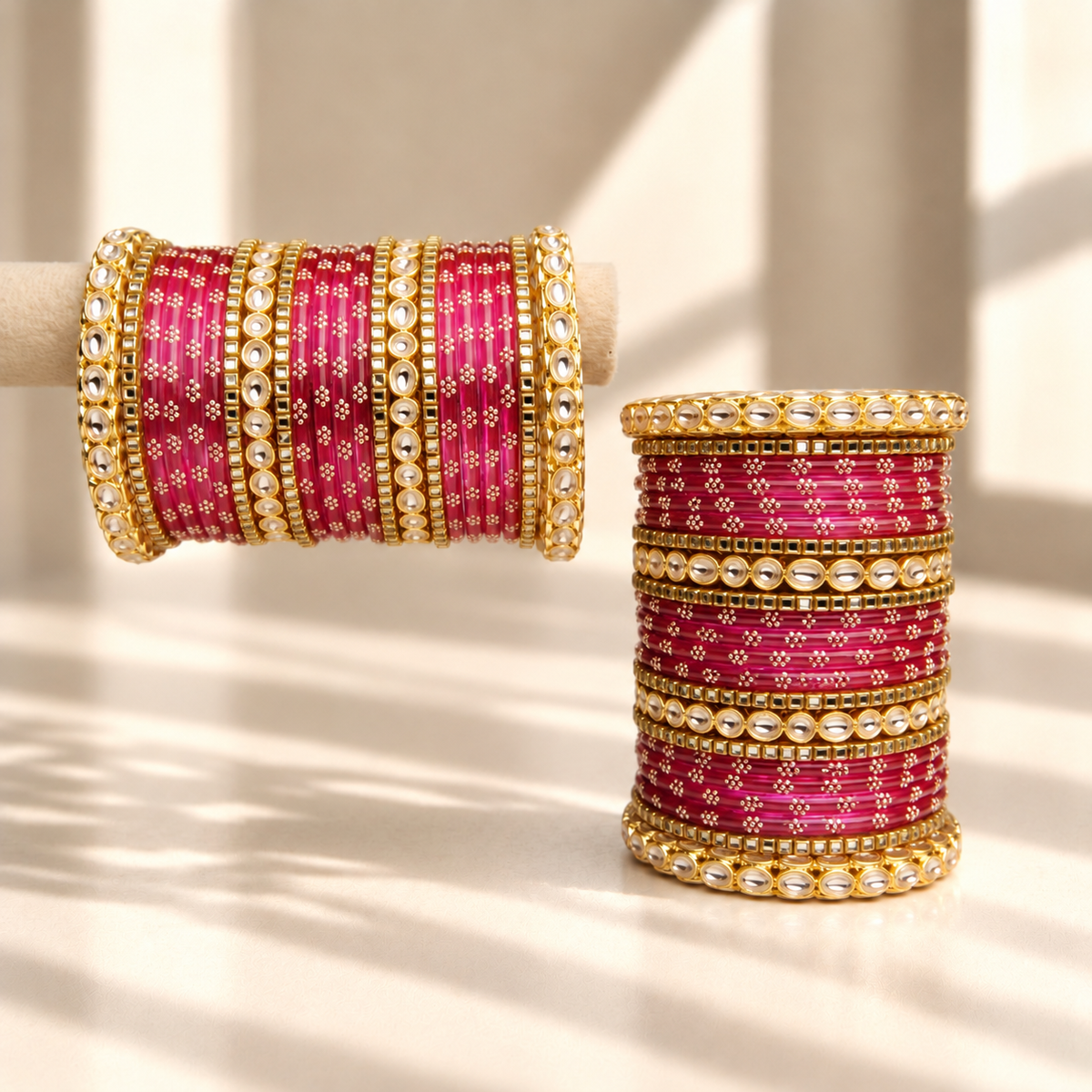 Floral Kundan Stone Bangle Set