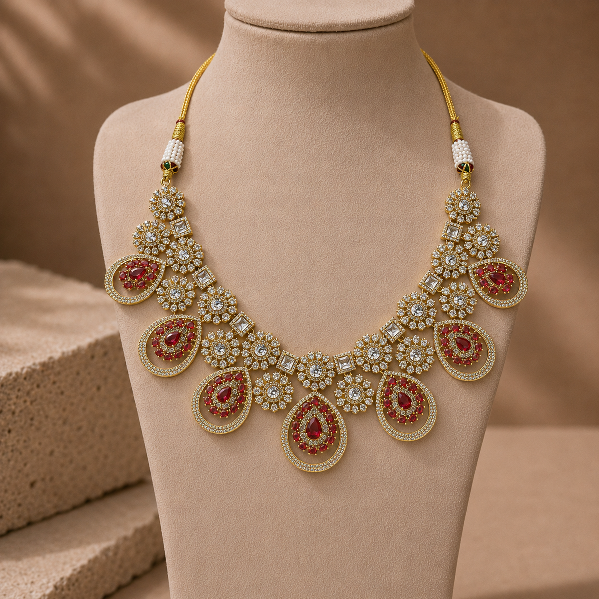 American Diamond Circular Pendant Necklace Set