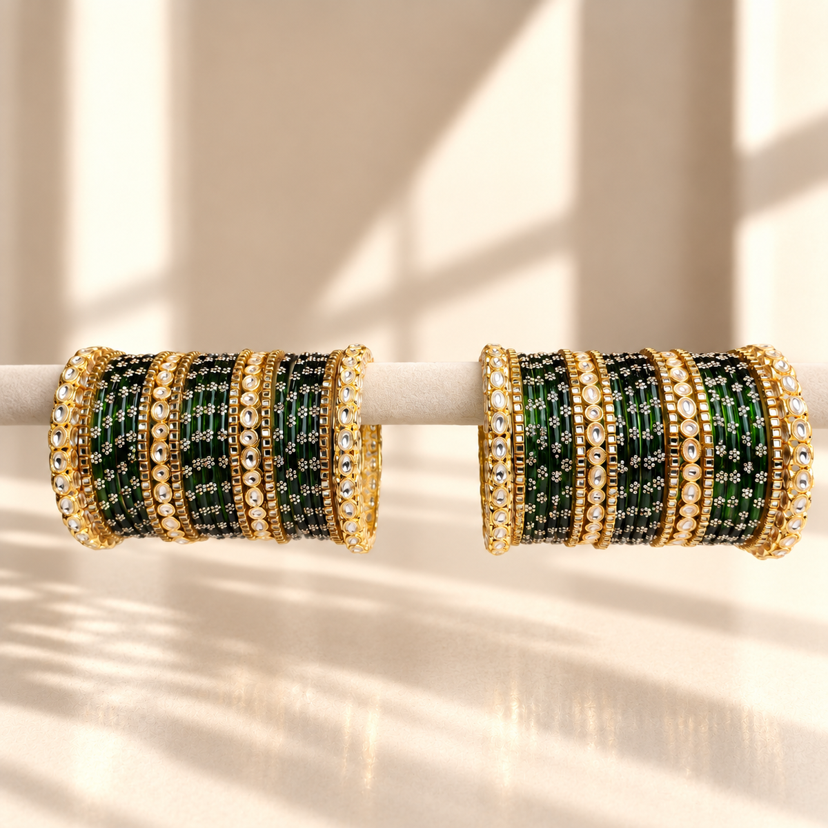 Floral Kundan Stone Bangle Set