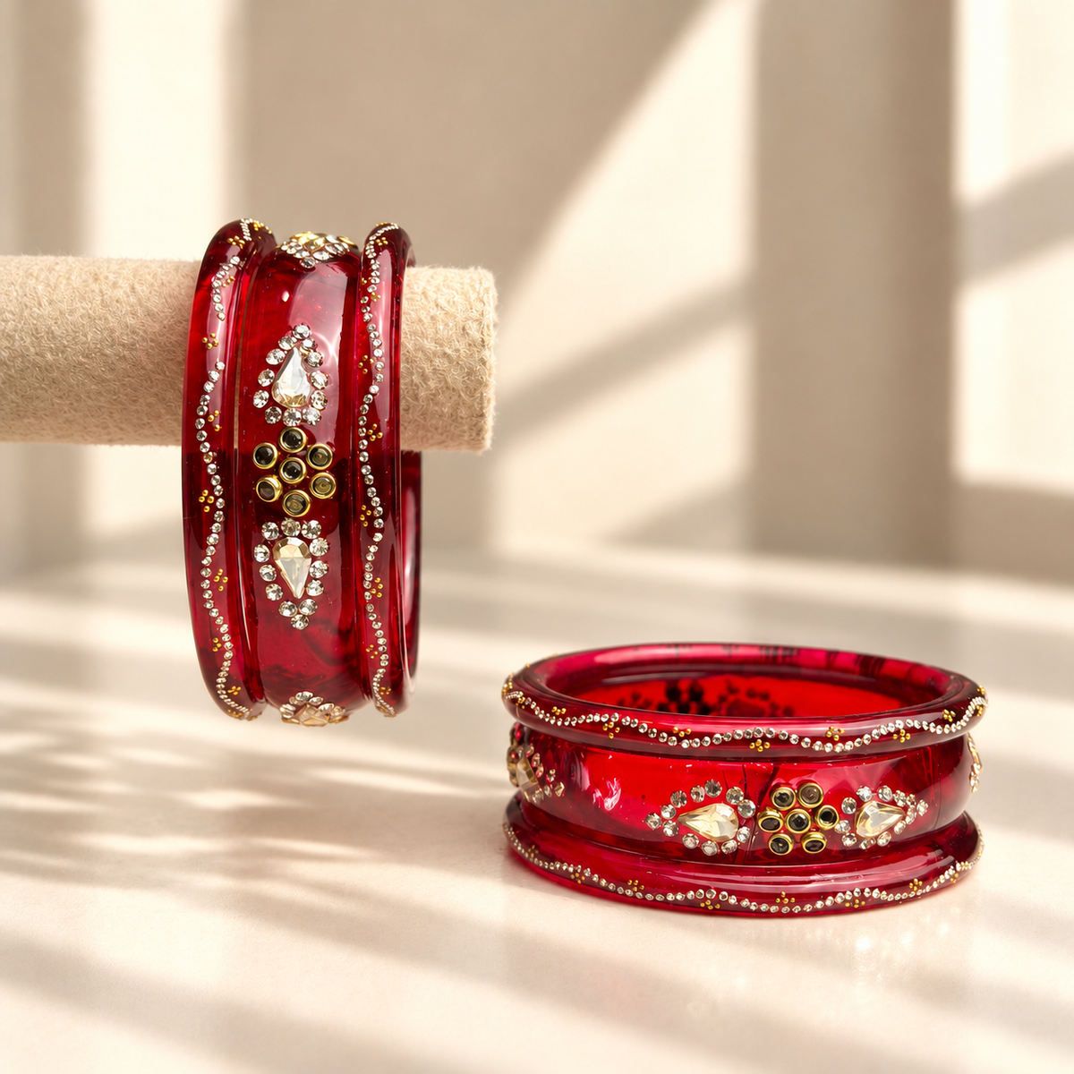Drop Stone Short Glass Kada Bangle Set