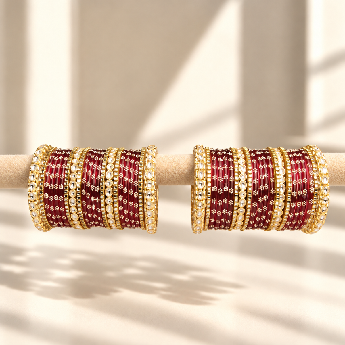 Floral Kundan Stone Bangle Set