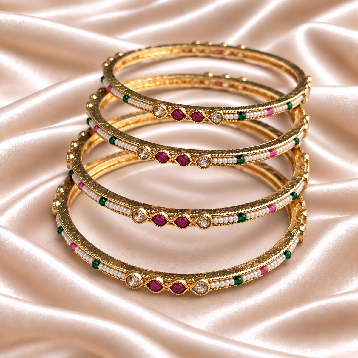 Rajwada Moti Border Round Ruby Stone Bangles