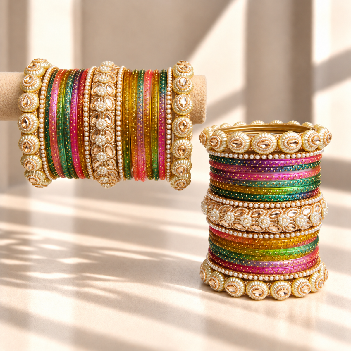 Drop Border Glass Bangle Set