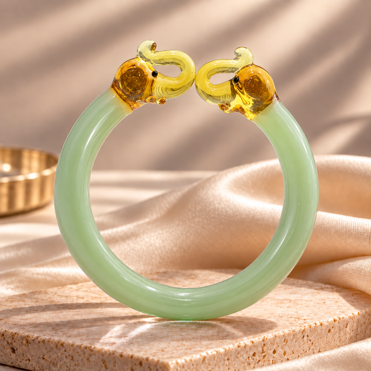 Glass Bracelet with Golden Elephant Design