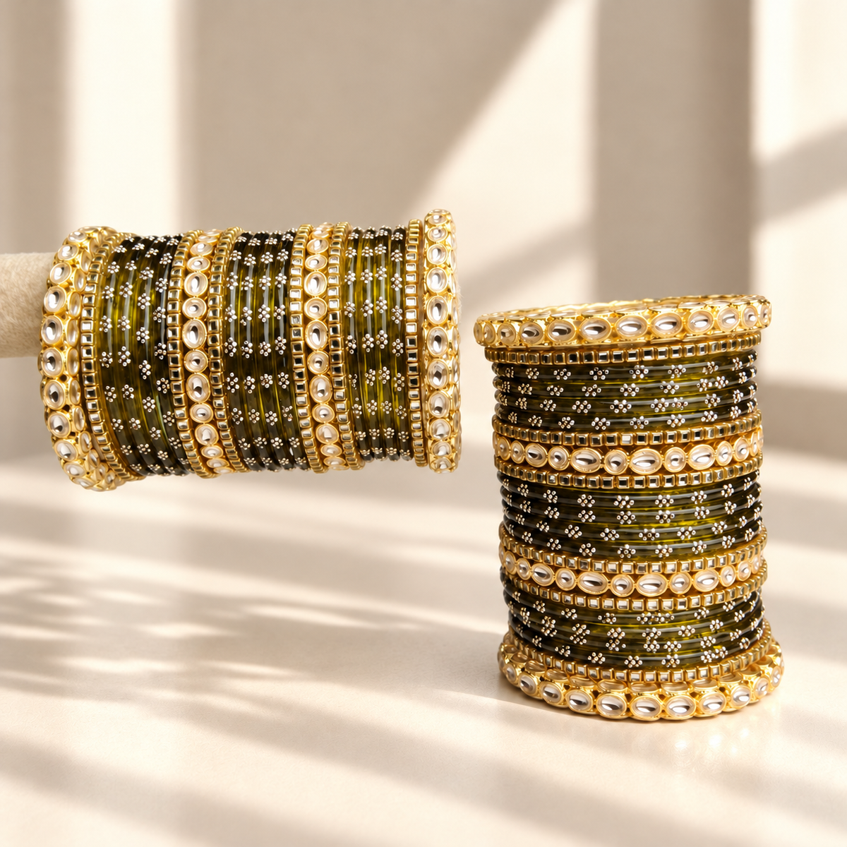 Floral Kundan Stone Bangle Set