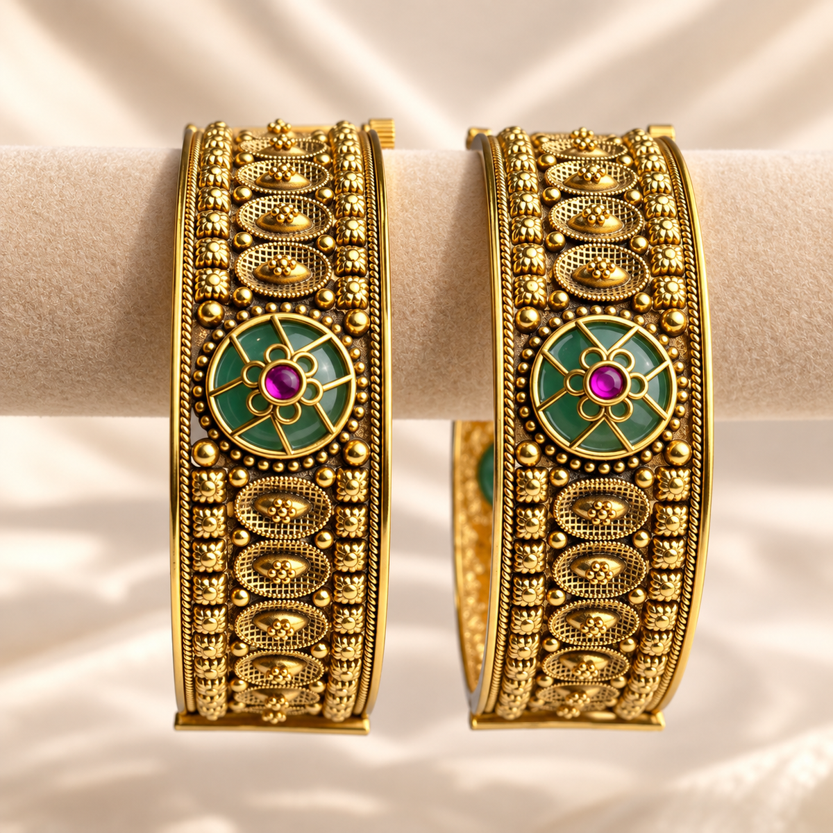 Rajwada Carved Floral Stone Openable Kada