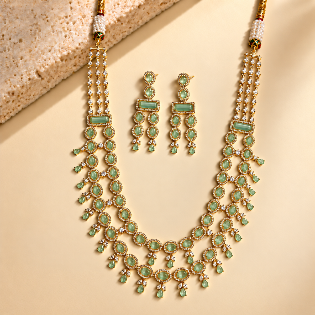 American Diamond Layered Drop Necklace Set
