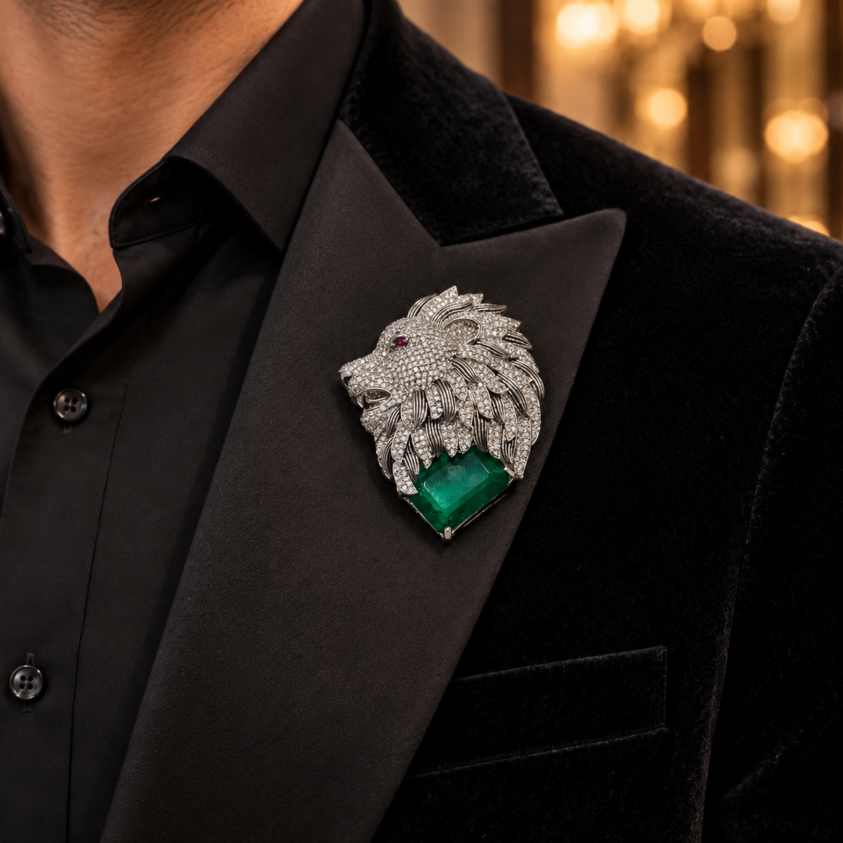 Lion Green Shield Stone AD Brooch