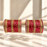 Kundan Square Drop Glass Bangle Set