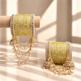 Pearl Jhula Chain Glass Bangle Set