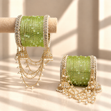 Pearl Jhula Chain Glass Bangle Set