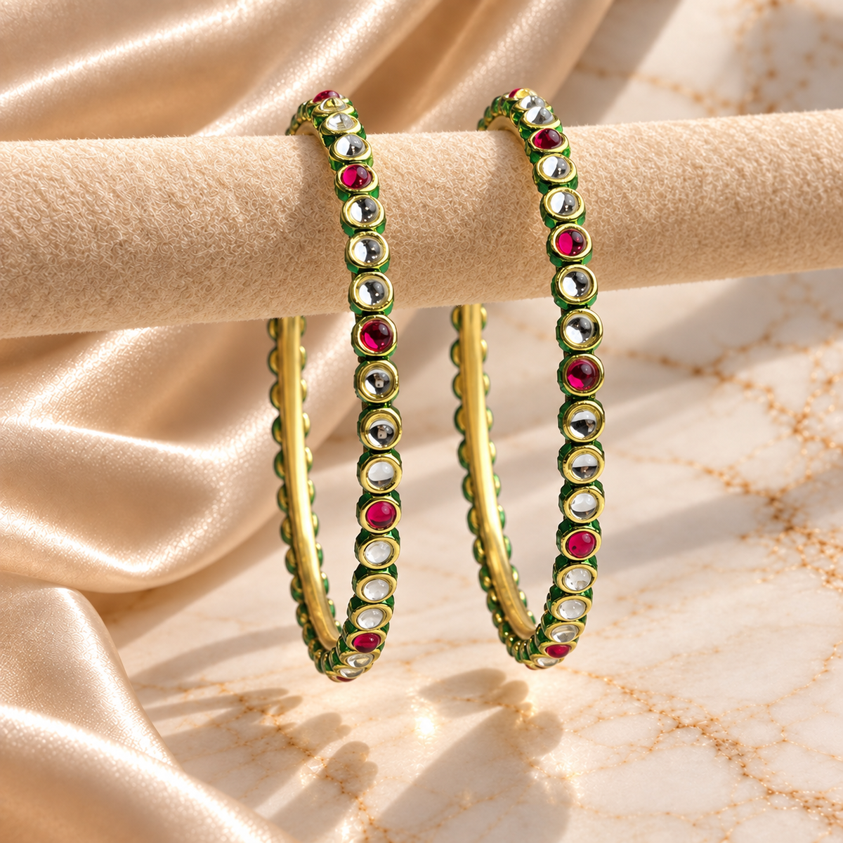 Single Line Dot Kundan Line Bangles