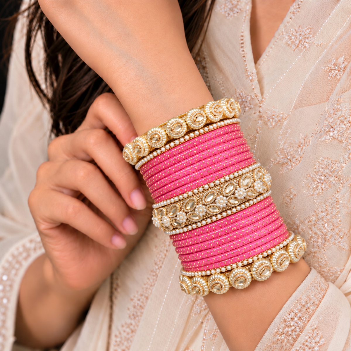 Drop Border Glass Bangle Set