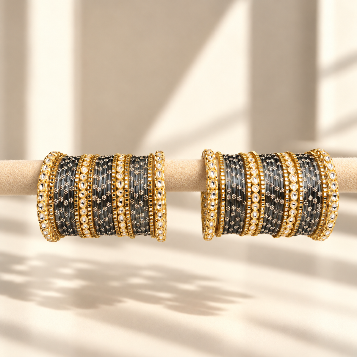 Floral Kundan Stone Bangle Set