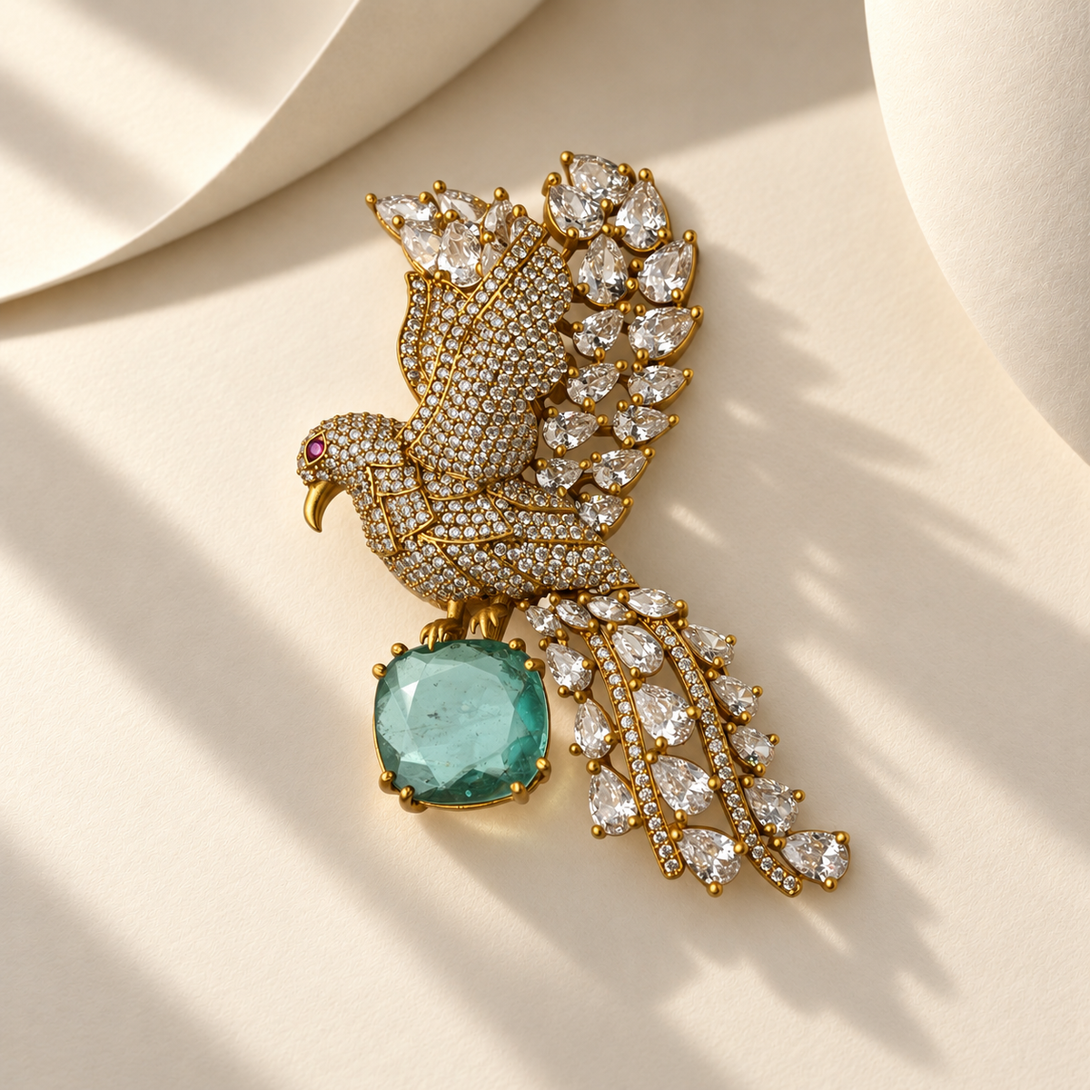 Flying Bird Design Stone Brooch
