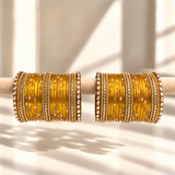 Kundan Square Drop Glass Bangle Set