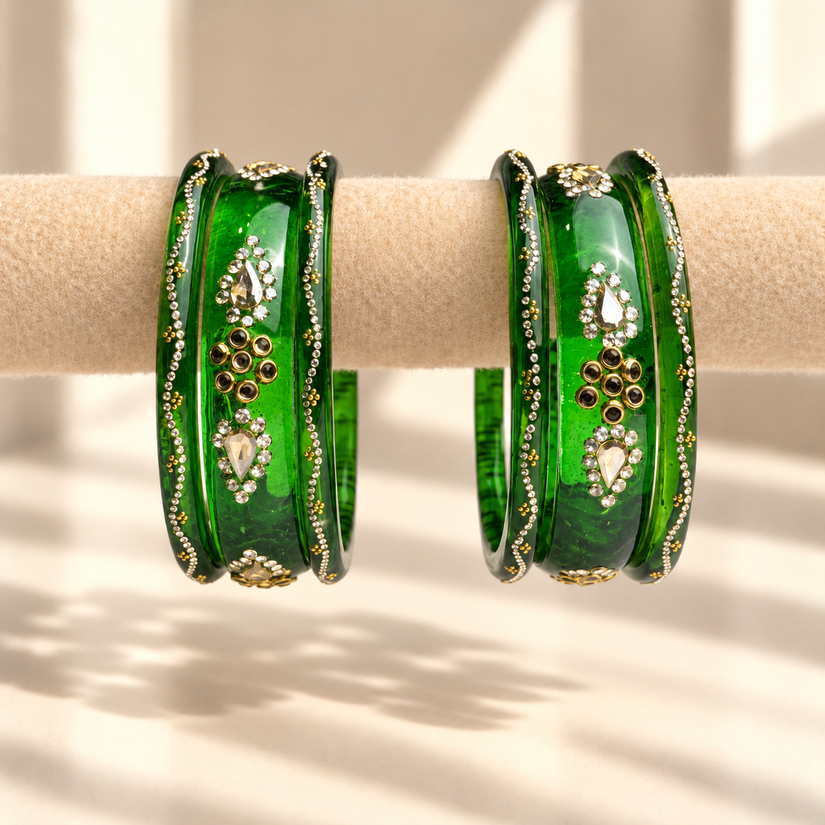 Drop Stone Short Glass Kada Bangle Set