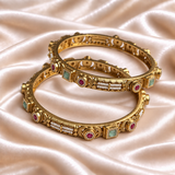 Square & Round Ruby-Mint stone Pearl Sleek Kada