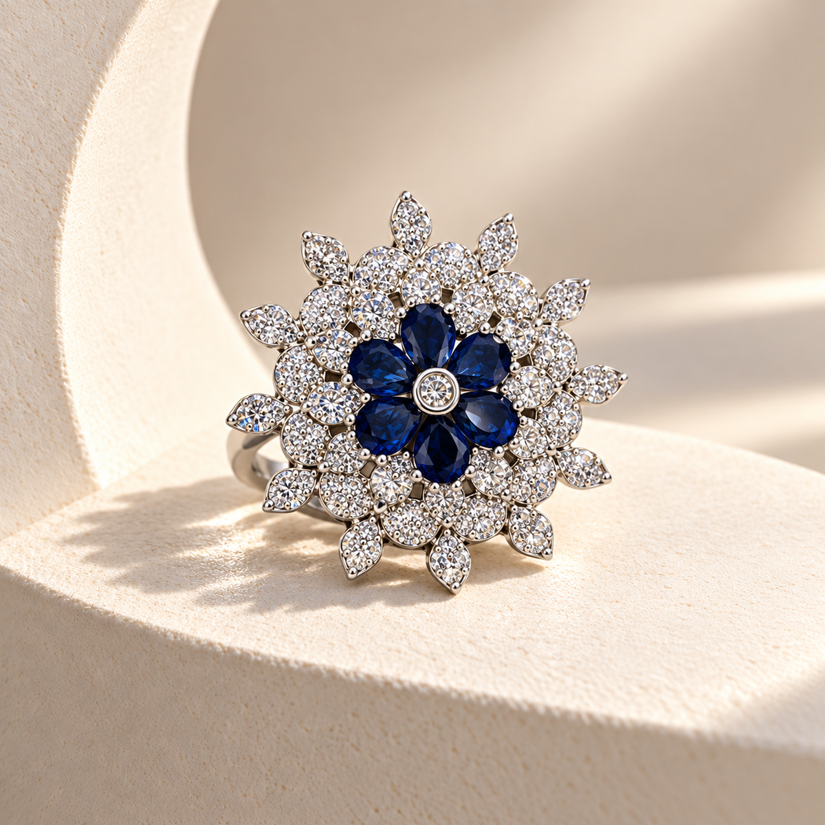 Layered Flower AD Stone Ring