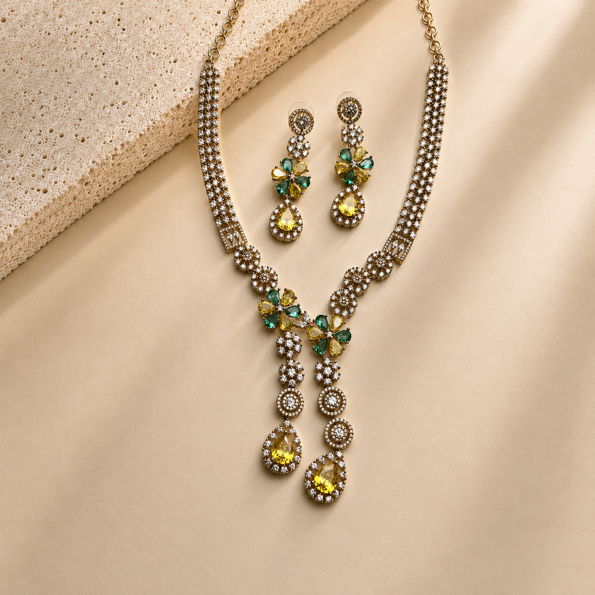 Twin Drop Motif Jewellery Set