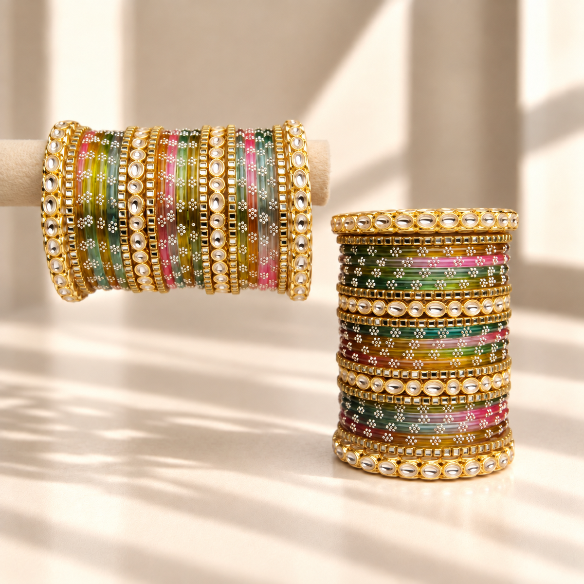 Floral Kundan Stone Bangle Set