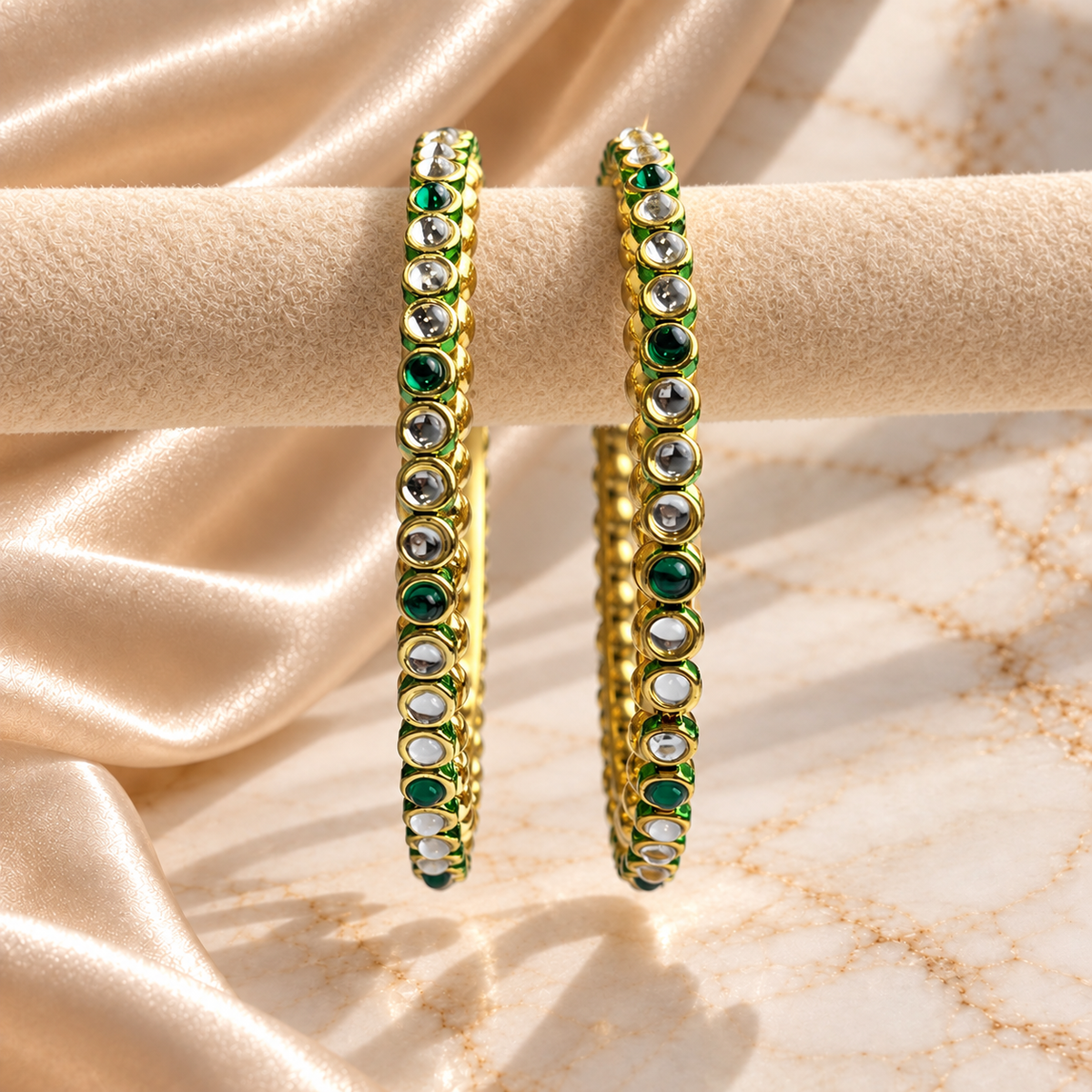 Twin Tone Round Kundan Stone Bangles