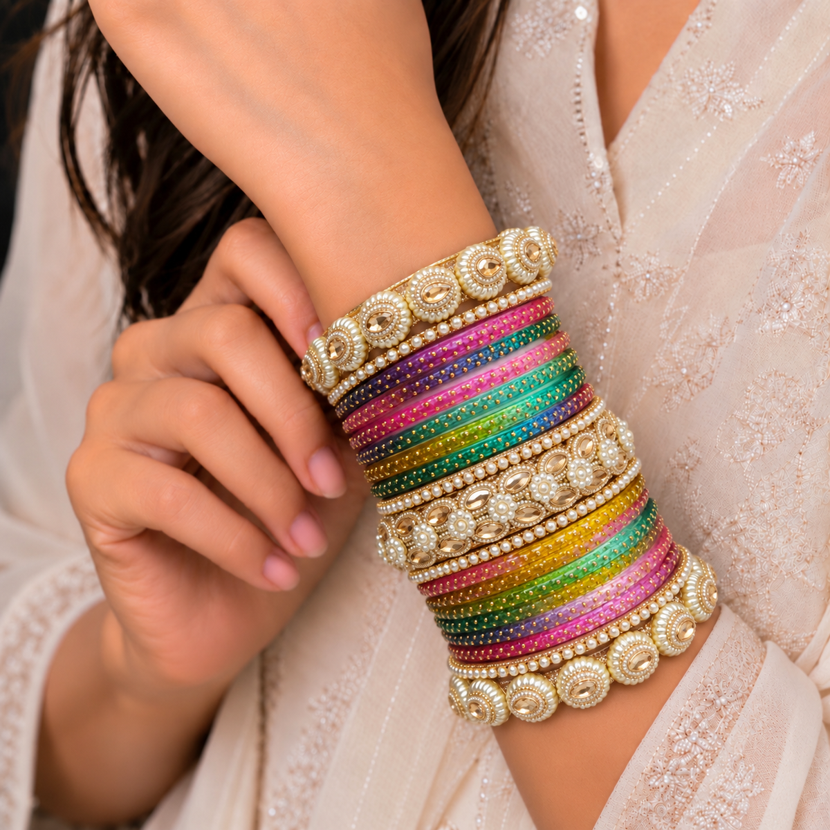 Drop Border Glass Bangle Set