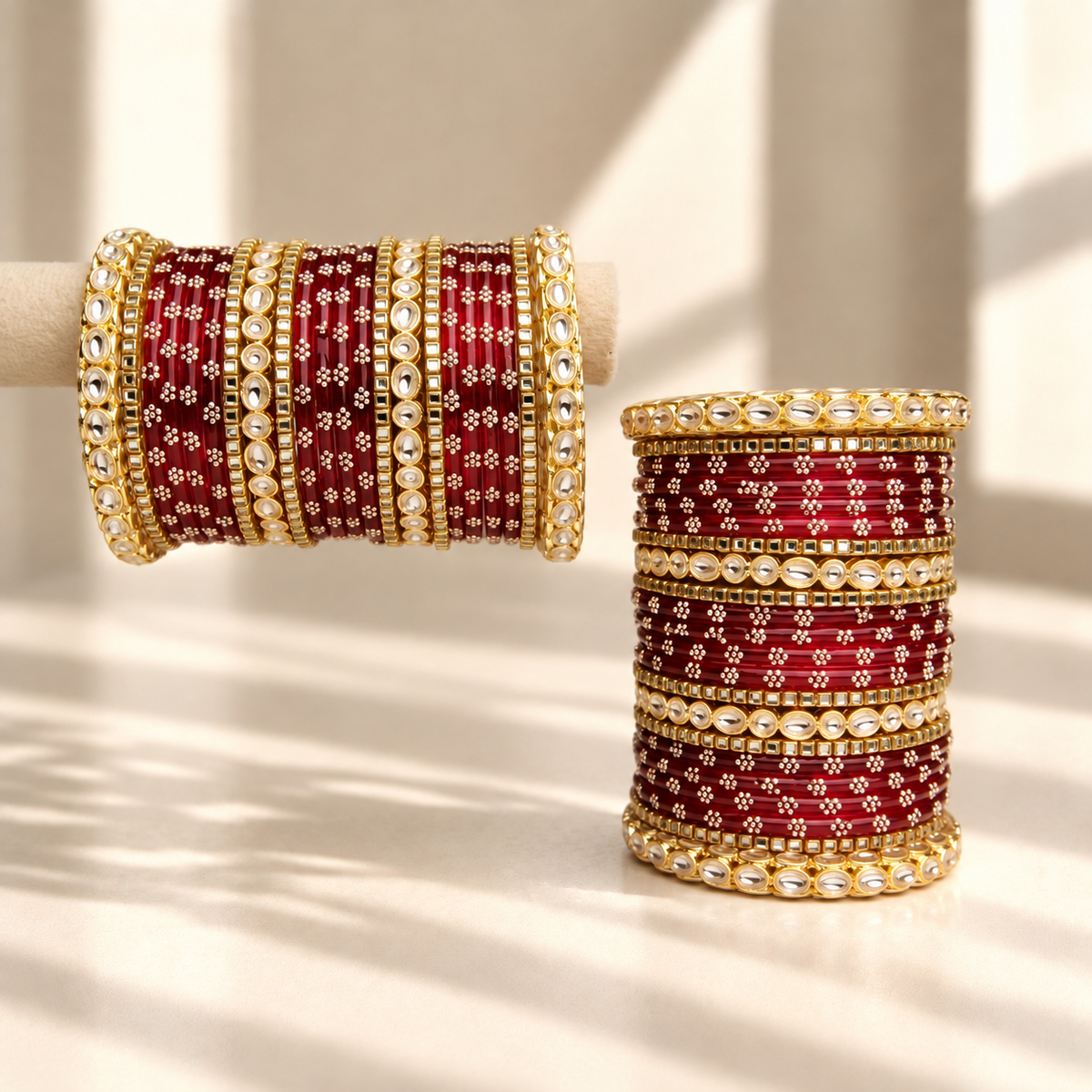 Floral Kundan Stone Bangle Set