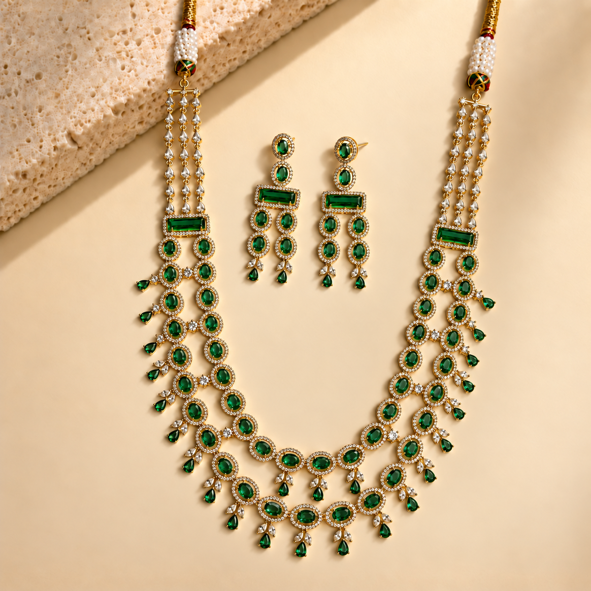 American Diamond Layered Drop Necklace Set