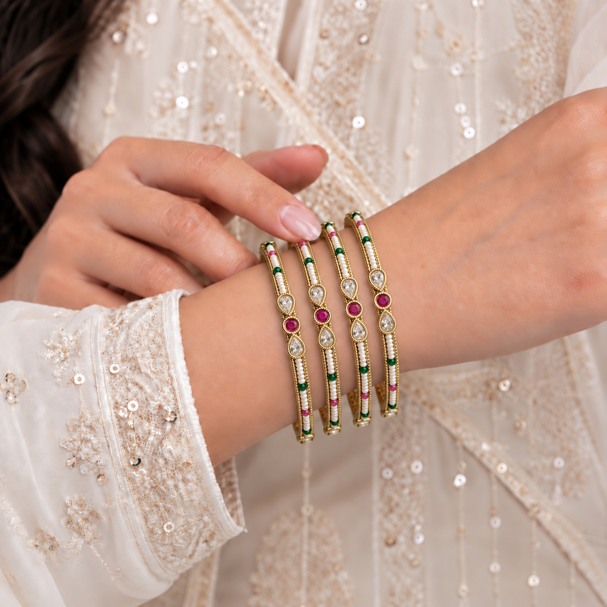 Rajwada Pearl Teardrop Stone Bangles
