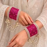 Pearl Jhula Chain Glass Bangle Set