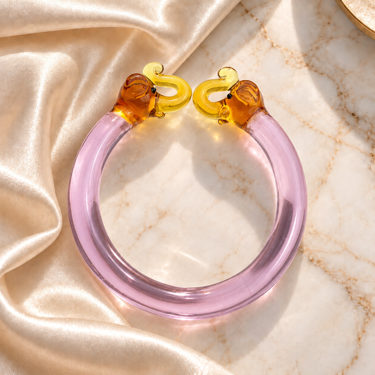 Glass Bracelet with Golden Elephant Design