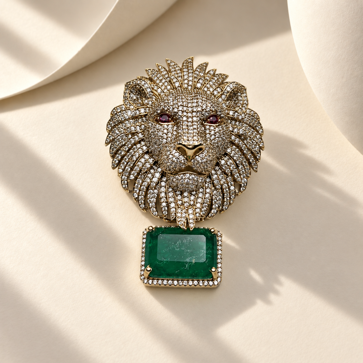Lion Face Drop Brooch