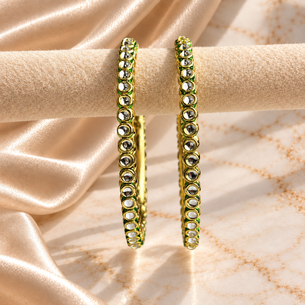 Twin Tone Round Kundan Stone Bangles