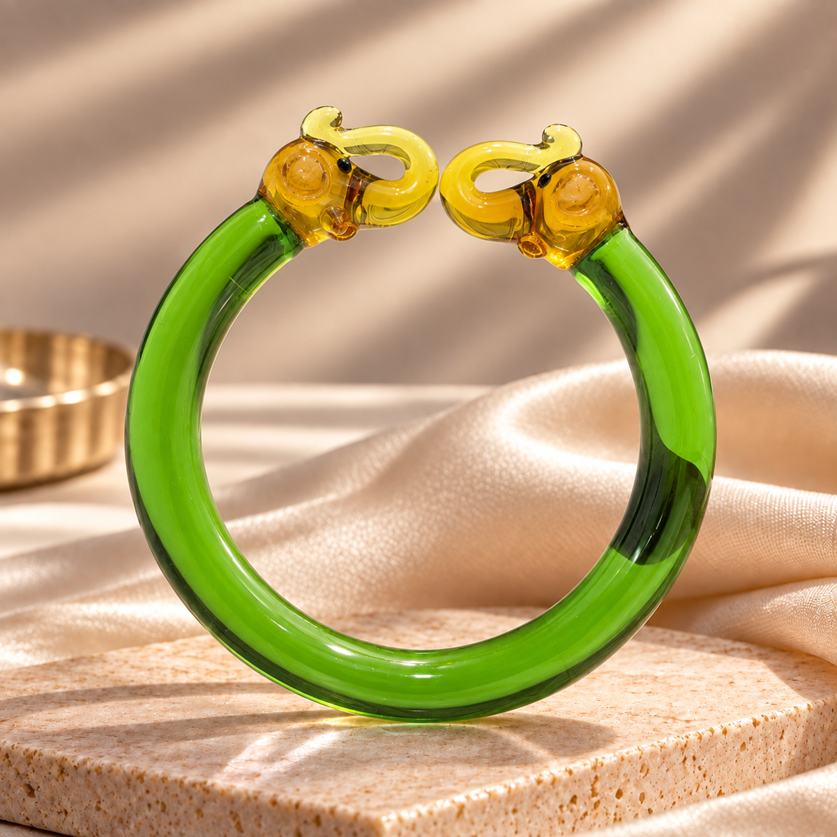 Glass Bracelet with Golden Elephant Design