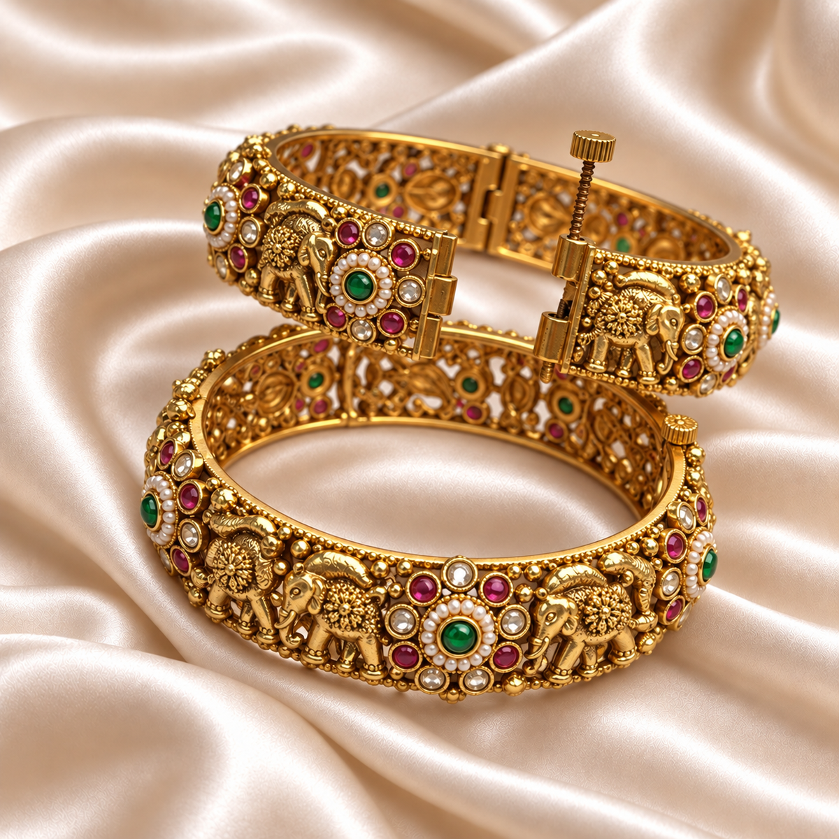 Rajwada Elephant & Floral Design Kada