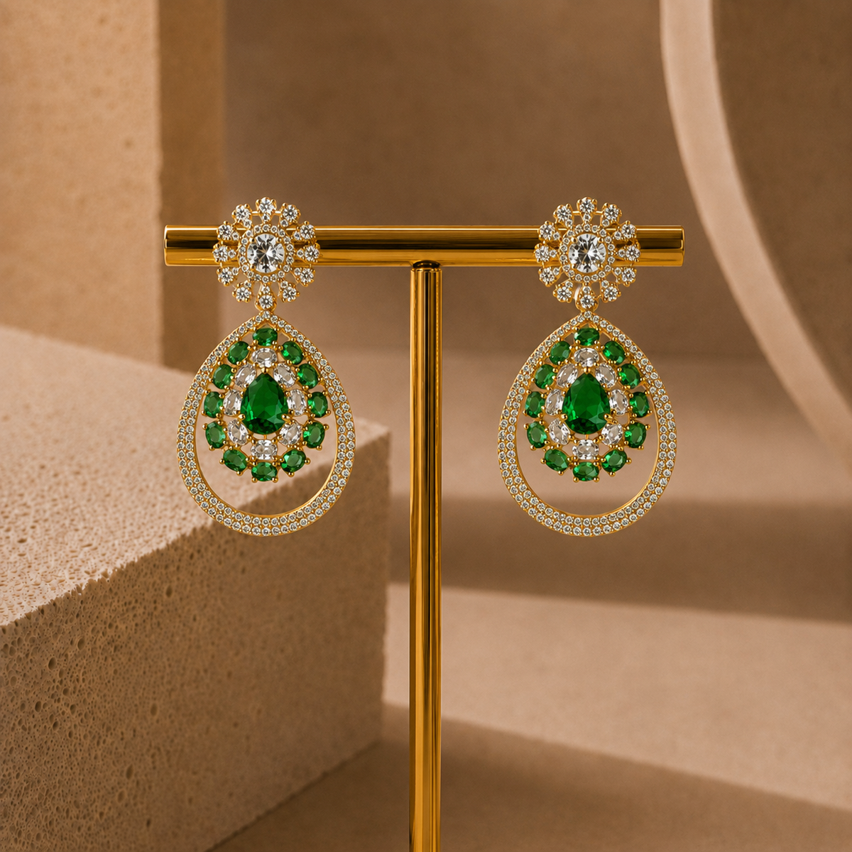 American Diamond Circular Pendant Necklace Set