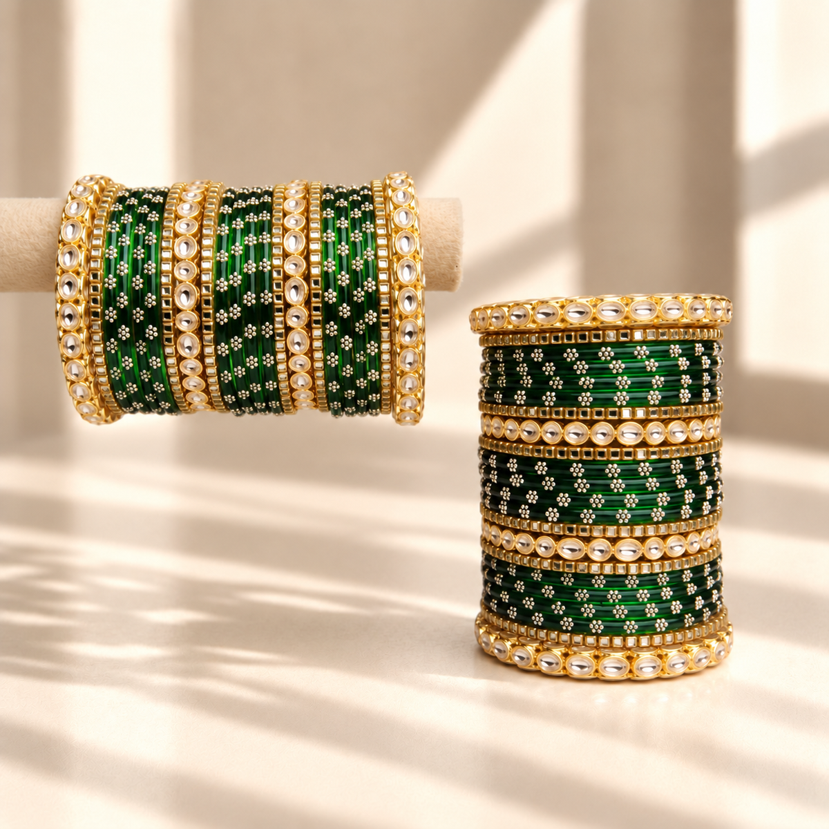 Floral Kundan Stone Bangle Set