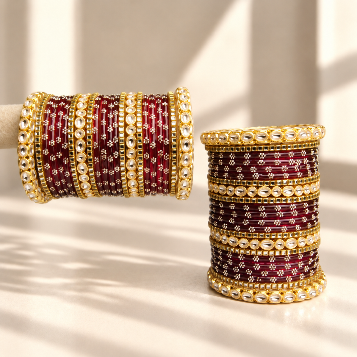 Floral Kundan Stone Bangle Set