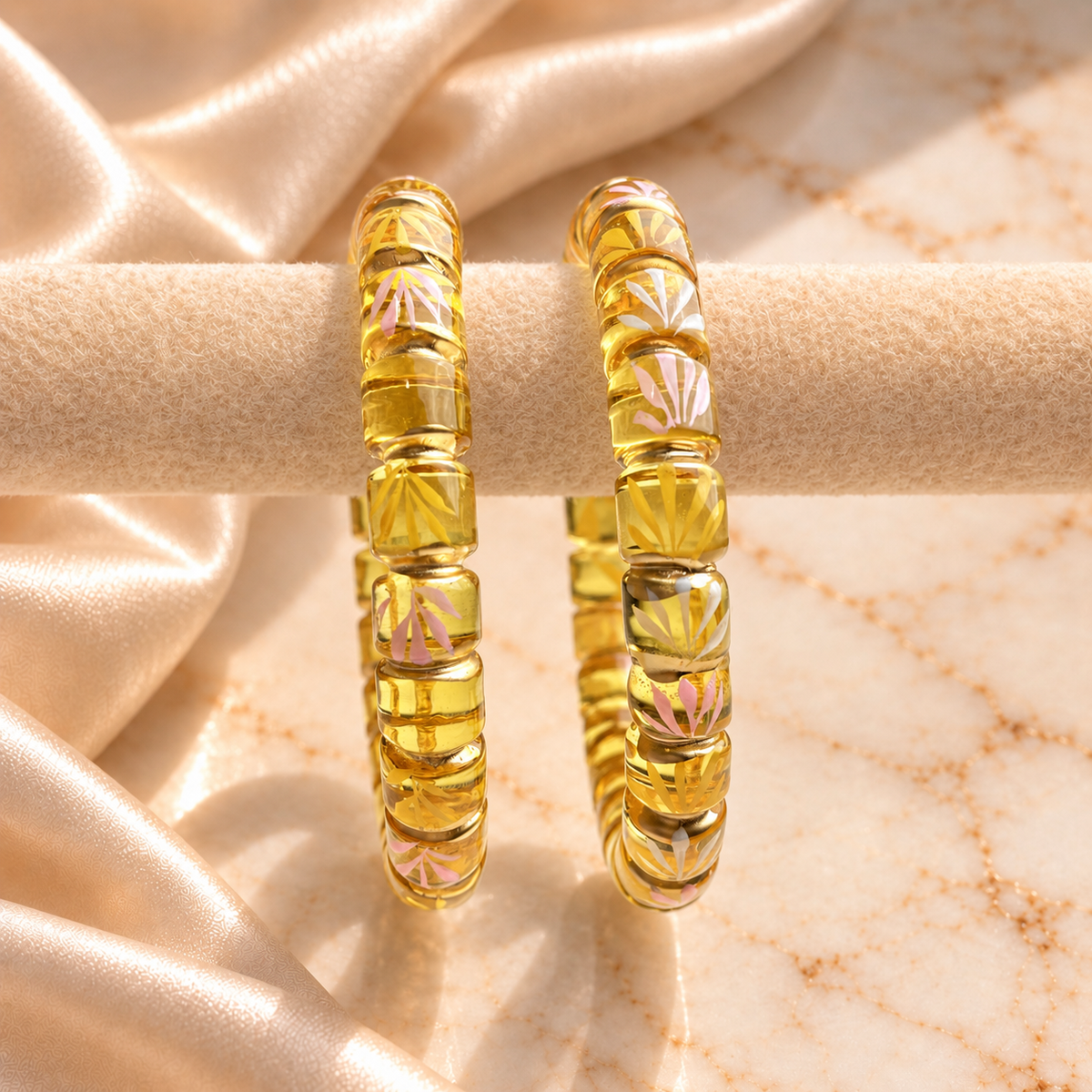 Golden Line Cutting Flower Pattern Glass Kada