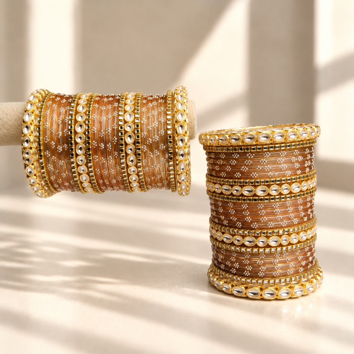 Floral Kundan Stone Bangle Set