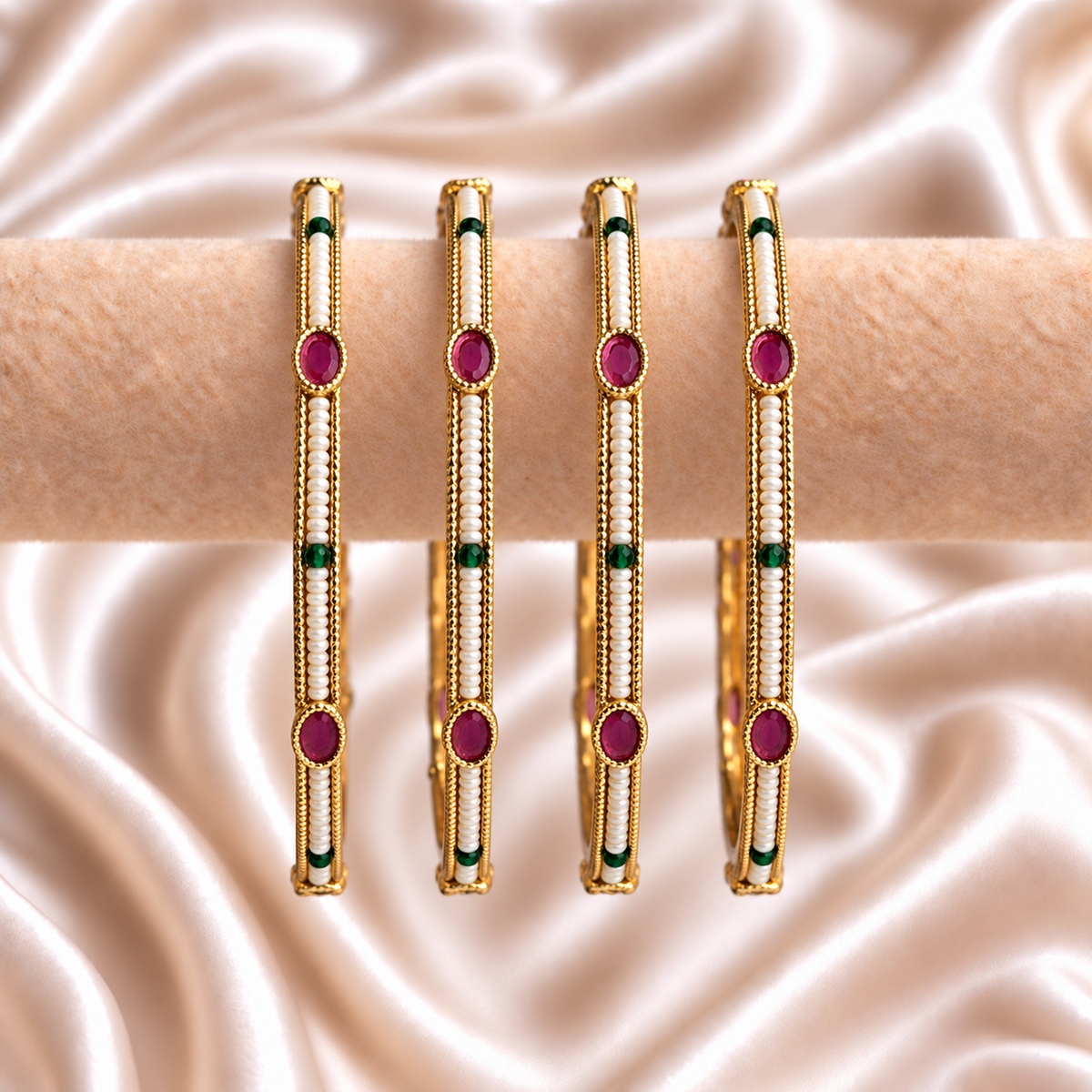 Rajwada Pearl Oval Ruby Bangles