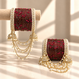 Pearl Jhula Chain Glass Bangle Set