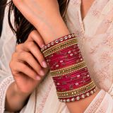 Kundan Square Drop Glass Bangle Set