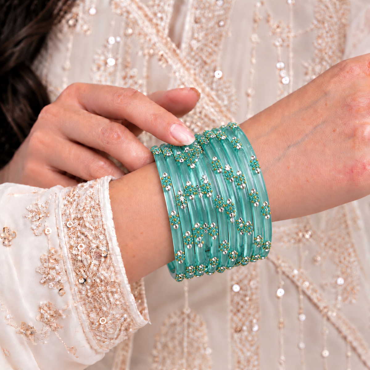 Dotted Stone Glass Bangle